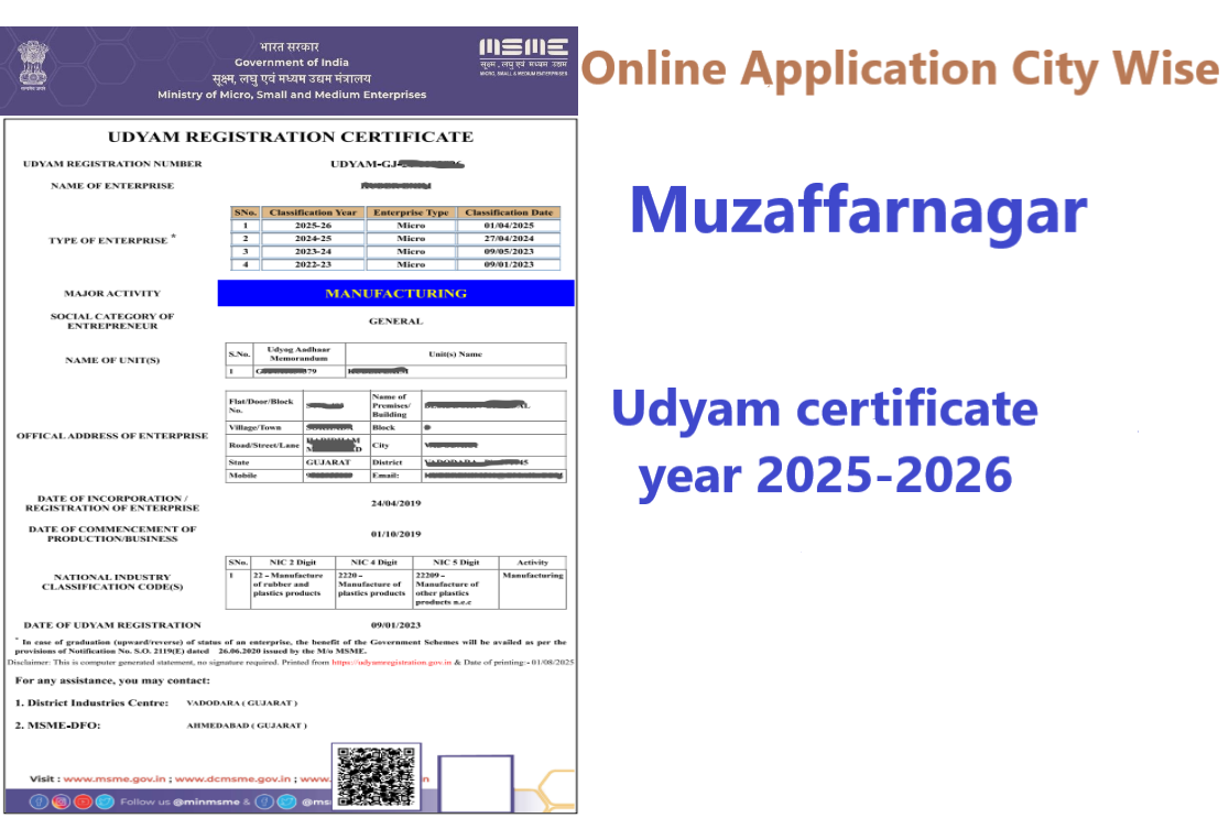 Muzaffarnagar  Udyam Certificate Year 2025-2026